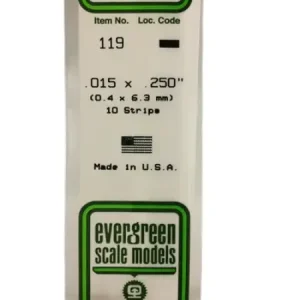 119 - .015" X .250" OPAQUE WHITE POLYSTYRENE STRIP Evergreen