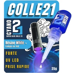 Colle Résine Blanche LED UV Colle21 + Lampe LED . Résine Époxy Haute Précision pour Modélisme, Bricolage et Créations DIY ✨🔆