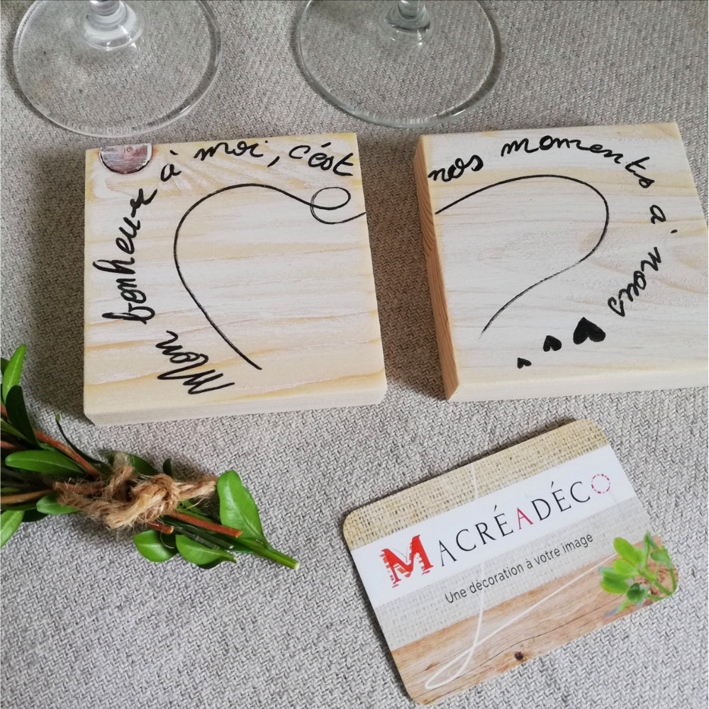 2 Dessous de Verre cœur personnalisé